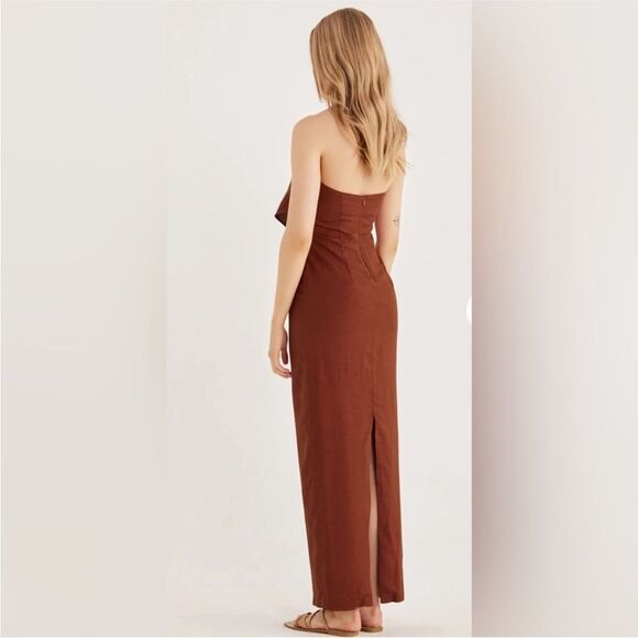 Rumer Roam Bandana Maxi Linen Chocolate‎ Brown Cutouts Dress Med NWT - Picture 3 of 11
